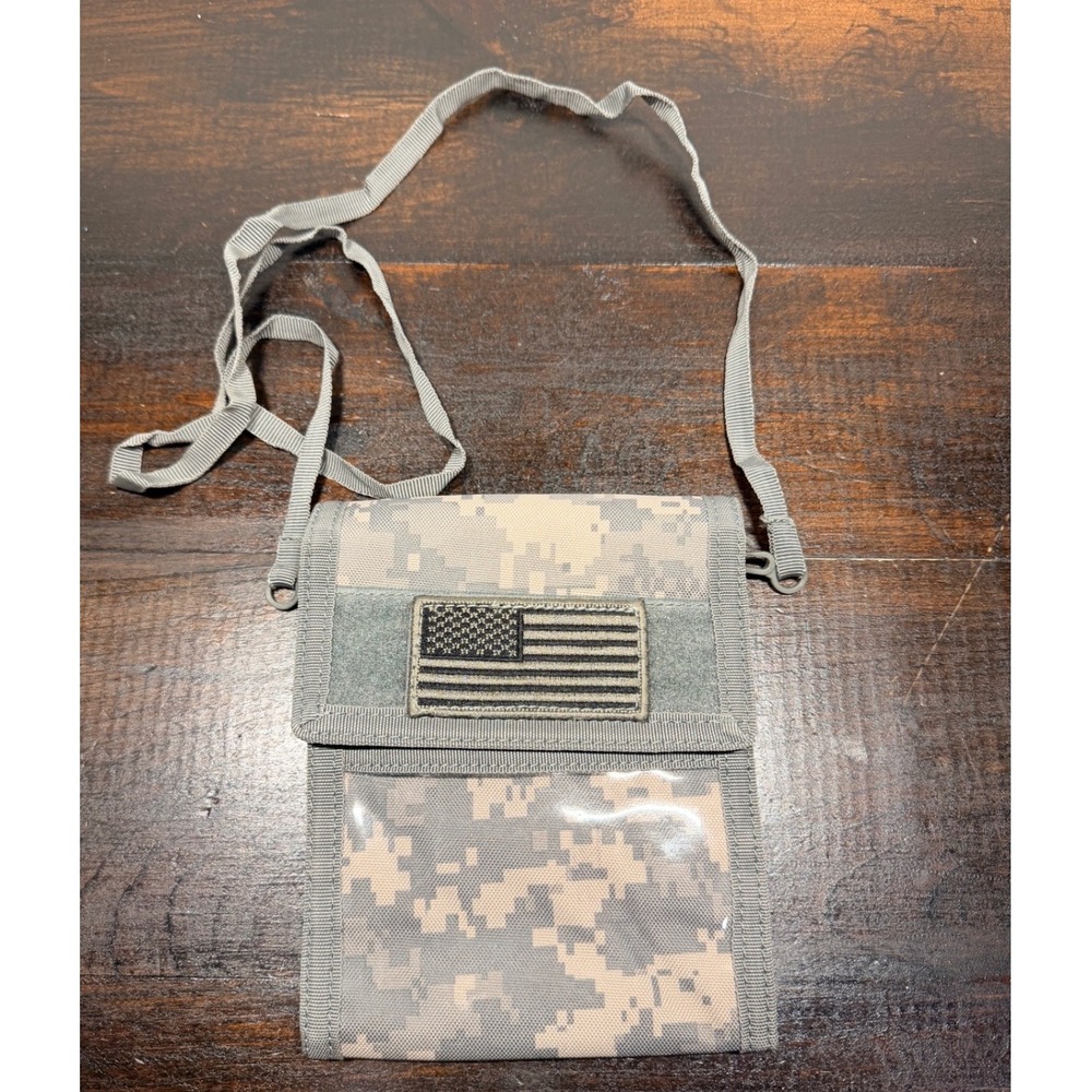 Tactical ACU Digital Camo Neck Wallet ID Holder Travel Organizer USA Flag Patch